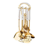 White Gold Stainless Steel Kitchen Utensil Set - 7-Piece Golden Cooking Tools with Stand V888-ELOSUNG15850