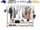 White Heavy Duty Metal Double Clothes Rail Rack Garment Hanging Shoe Storage Shelf AU V201-QHGMMOREONE030
