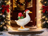 Large Porch Goose Statue 7.6Inch, Resin Front Porch Goose with Christmas Hat & Gift Xmas Decor, V1370-AZ4-10704