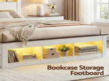 Artiss Double Bed Frame with Storage Bookcase Headboard and Footboard White Wooden Platform Bed with WBED-F-LYMES-D-WH-ABC