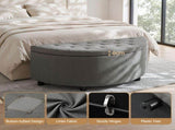 Artiss Storage Ottoman Bench Linen Fabric Tufted Half Round Footstool Grey OTM-D-HARO-FB-GY