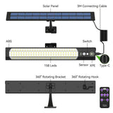 Solar Powered LED Motion Sensor Wall Light, Black, 2000LM, IP65, 3 Modes V178-59173