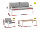 Gardeon 4-Piece Outdoor Sofa Set Aluminum Frame table and Chairs White ALU-SOFA-PLW-4PCS-WH-ABC