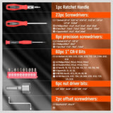 100Pc Screwdriver Set Ratchet Handle Socket Slot Pozi Hex Star Square Bits Rack V465-96026-AU-2