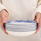 blue-and-white porcelain plate, 8.2-inch ceramic plate, floral design plate, microwave safe plate, V1102-122-59013-CYN-6PCS