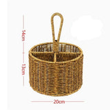 Hand Woven Rattan Round Utensil Caddy with 4 Compartments - Flatware Silverware Storage Basket with V1366-AZ2-W-13080