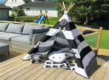 Kids Teepee Tent Black and White Stripe Children Play House for Indoor & Garden V767-XJJ162-BAW-DZ