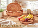 Handwoven Rattan Woven Basket Set of 3, Handmade Bread Serving Basket for Breakfast and Kitchen V1237-ZY-924-220