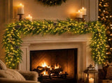 Christmas Garland with Warm Lights Gold Berries Pinecones 1.8M 70.9 Inch Pre-Lit Holiday Garland V1369-AZ3-W-11191