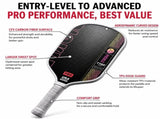 Black and Red T700 Raw Carbon Fiber Pickleball Paddle Set - 2 Professional Honeycomb Core Paddles, 4 V888-ELOSUNG55215-1