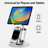 Aluminum Alloy Dual Device Stand for Phone Tablet, 360&deg Silent Rotation, Weighted Base 2KG Capacity, V1232-SJZJ-RHY-001