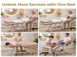 Zenses Beauty Bed with Stool, Beige, Adjustable Facial Massage Table, Tattoo Chair, Salon Services MT-CHR-F3-BG-80