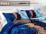 Blue Marble Comforter Set, King Size, Retro Watercolor 3-Piece Bedding Collection V745-MAB010370AJ3