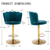 SERENIT Swivel Bar Stools Bar Height Set of 2 Adjustable Upholstered Counter Barstool Velvet Bar V255-SP2311-TEAL_BLUE