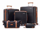 Wanderlite 5pcs Luggage Suitcase Set Trolley Travel TSA Lightweight Hard Case Black Brown LUG-ABS-DB-5SET-BKBR