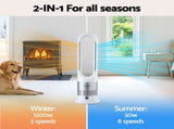 Devanti Bladeless Tower Fan Heater and Cooler 2in1 Portable Oscillation Fan for Bedroom Room Office FH-A-BL-1200-WH