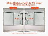 Frameless Sliding Bathtub Door, 1422-1524 mm x 1524 mm, Frameless Shower Glass Door, Frameless V952-TLYGM60W62HI3IDVNV0