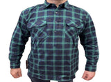 Mens Flannelette Long Sleeve Pullover Shirt 100% Cotton Flannel - Half Placket - Green/Navy - 8XL V563-FS-HP22-82-8XL