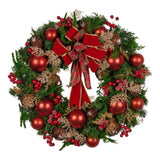 Christabelle Stunning 56cm Christmas Wreath Lush Red Baubles Berries Pine Cones and Bow Front D 112_GUE508