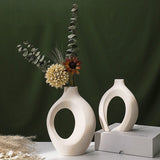 Hollow Ceramic Vase Set of 2,Style Round Nordic Mid Century Modern Aesthetic Decorative Vase for V1192-AZ-W-15845