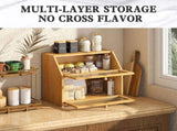CARLA HOME Double Layer Bamboo Bread Box for Kitchen Counter with Large Capacity and Clear Window LSB-36087