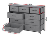 Artiss Chest of 9 Drawers Storage Dresser Tallboy Dark Grey DIY-CDR-9D-DA-GY
