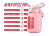 64Oz Glass Water Bottles with Straw, Glass Bottle with Silicone Sleeve and Time Marker, for Gym Home V1192-AZ-W-23214