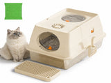 Cream White Large Stainless Steel Cat Litter Box, Foldable Covered Cat Litter Tray with Top & V1243-MSPT144-CREAMWHITE-M-OO