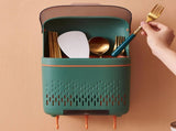 Kitchen Hanging Rack Rustproof Waterproof Compartmental Storage Cutlery Drainer with Cover Coloured V1294-YM0717-3118220192612