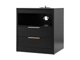 Artiss Bedside Table LED Nightstand Charging Station 2 Drawers - Black FURNI-N-BS05-LED-BK