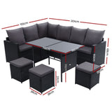 Gardeon Outdoor Dining Set Sofa Lounge Setting Chairs Table Ottoman Black Cover ODF-SDBOSS-3OTM-BK-COVER