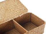Handwoven Wicker Storage Basket with Lid and 3 Compartments, Brown V1188-MS-731-018