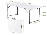 Gardeon 123cm Folding Table Portable Fold-in-Half with Handle Camping Picnic Adjustable Height ODF-TB-HDPE-120CM