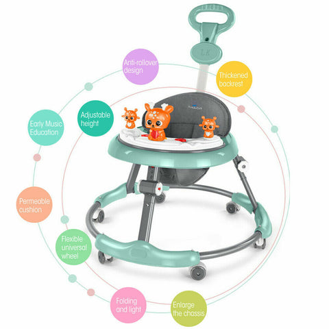 Upgrade Adjustable Baby Walker Stroller Play Activity Music Kids Ride On Toy Car V201-BW001GR-AU