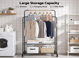 Artiss Clothes Rack Double Rod Airer Rail Coat Stand Hanger Storage Shelf HANGER-B-11-2T-BK