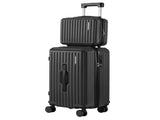 Wanderlite 2pcs Trunk Luggage Suitcase Travel Carry On TSA Lock 12" 20" Black LUG-ABS-TRUK-12-20-BK