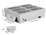 Commercial Food Warmer, 1500W Electric Stainless Steel Steam Food Warmer with Lid, 6-Pan Fast V952-SYSPBWQPTK61338ZN002V3