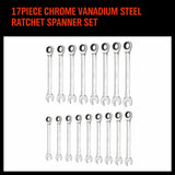 17Pc Ratchet Spanner Set Metric Combination Wrenches Open End Ring CR-V 8-24mm V465-16035158