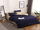 Dark Blue And Khaki Stitching Ultra-Soft Solid Color 4-Piece Bedding Set - Queen Size V888-ELOSUNG21511