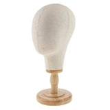 Wig Head Stand Mannequin HeadHat Display Stand Linen Wig Holder, Canvas Dome Detachable Wood Stand V1369-AZ3-W-11469