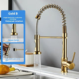 Polished Gold Faucet with Pull Down Sprayer,Single Handle Spring Single Hole Faucet for V1366-AZ2-W-08163