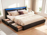 Artiss Bed Frame Queen Size LED with 4 Drawers Black DUNN BFRAME-H-DUNN-Q-BK-ABC