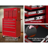 Giantz 14 Drawer Tool Box Cabinet Chest Mechanic Garage Storage Trolley Red TB-14DR-CH-RO-RED