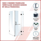 1000 x 1000mm Frameless 10mm Glass Shower Screen By Della Francesca V63-830331