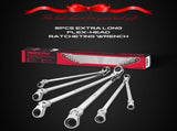 SEDY 6Pcs Extra Long Flex-Head Ratchet Spanner Set Double Box End Spanner 8-19mm V465-81057