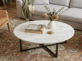 White Marble Effect Round Coffee Table with Black Legs V264-TAB-719C-WHE-BK