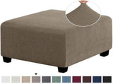 Square Ottoman Slipcover, Stretch Jacquard Fabric Furniture Protector, Elastic Bottom Removable V1369-AZ3-W-15121