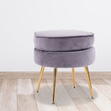 Ottoman Foot Stool Velvet Fabric Metal Leg Round GREY V274-FT-VST-1596-GY