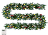 Pre Lit Xmas Garland with Pine Cones and Berry Clusters Artificial Garland with 50 LED Lights V1294-YM0901-H48582