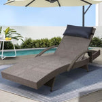 Gardeon Sun Lounge Wicker Lounger Outdoor Furniture Beach Armchair Adjustable Grey&Beige FF-LOUNGE-ARM-P-GE